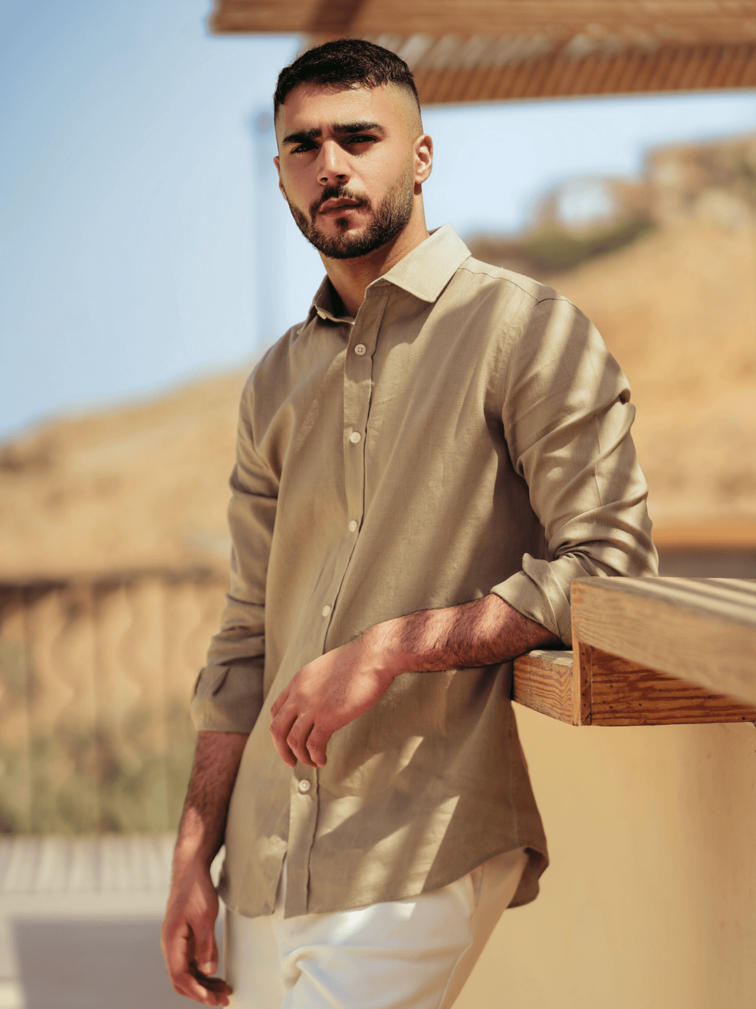 Zhivago Men Men Linen Shirt Beige Linen Shirt