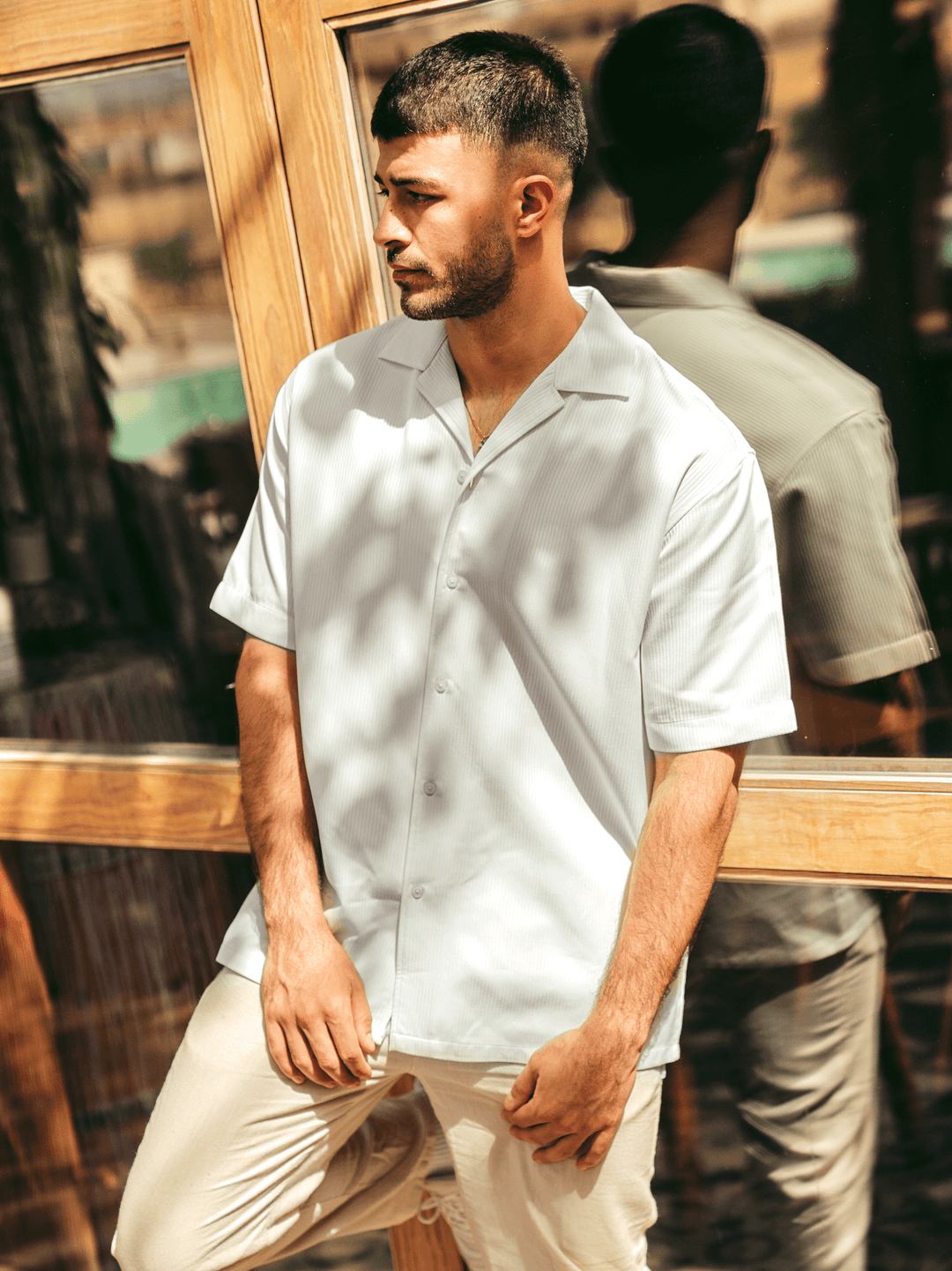 Zhivago Men Men Linen Shirt White Buttoned Ribbed Shirt