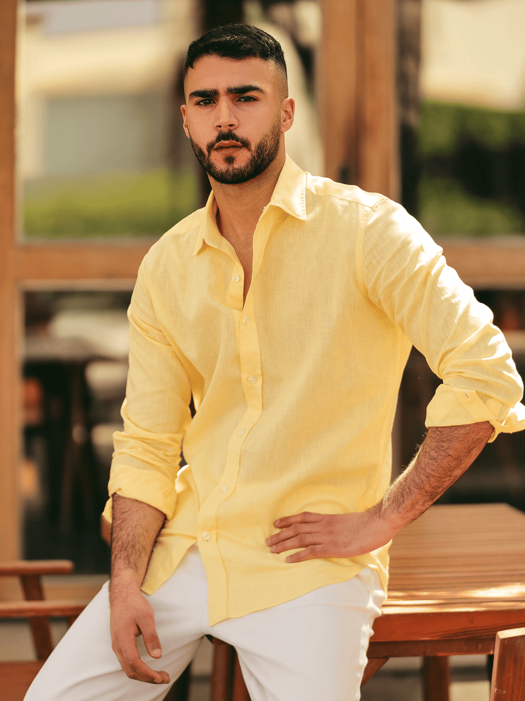 Zhivago Men Men Linen Shirt Yellow Linen Shirt