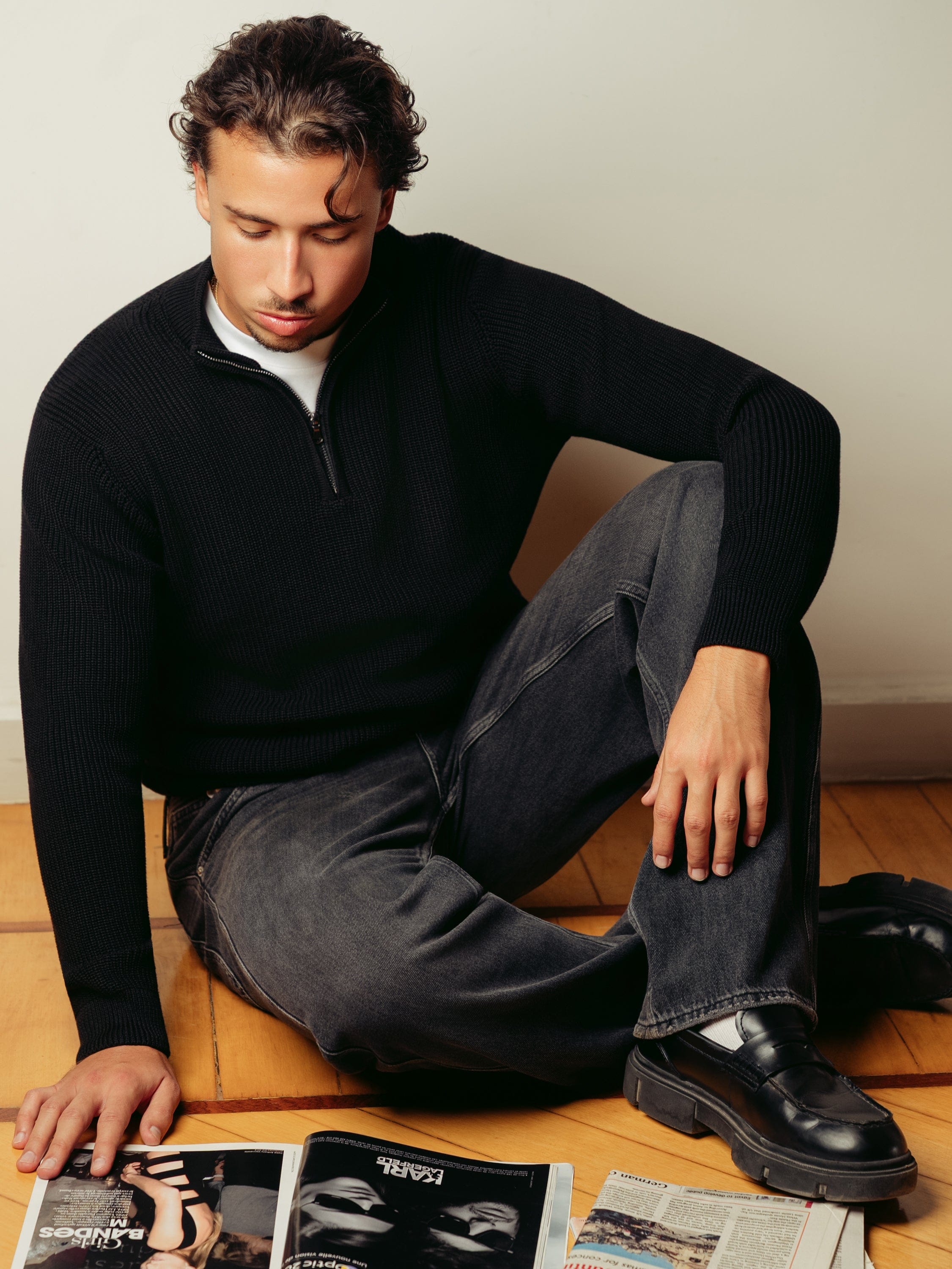 S contrast zip knit ブラック Havaline 1/4 Zip Knit Black – Crosshatch