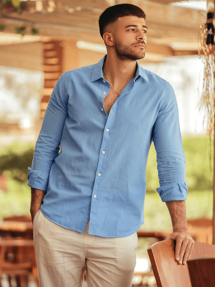 Zhivago x Nuuk Men Linen Shirt Light Blue Linen Shirt