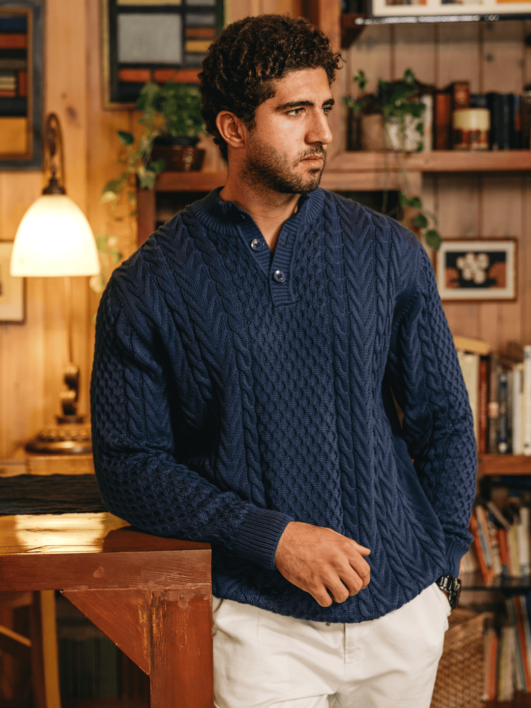 Zhivago Men Cable-Knit Sweater Navy Blue Cable-Knit Sweater