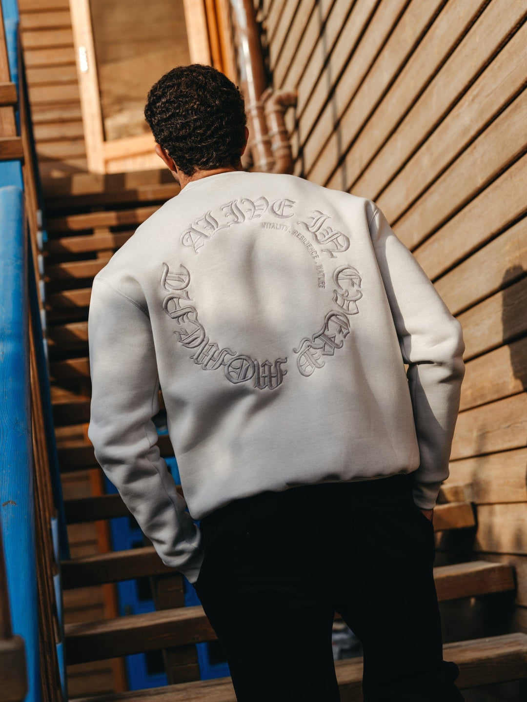 Light Grey Oversized Embroidered Crew Neck - Main Image