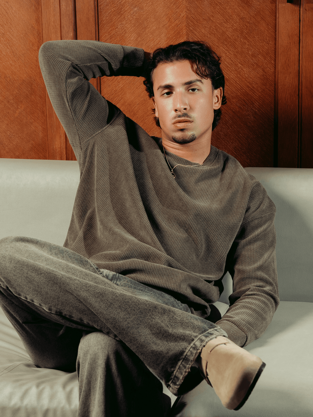 Zhivago Men Men Crew Necks Olive Green Textured Crew Neck