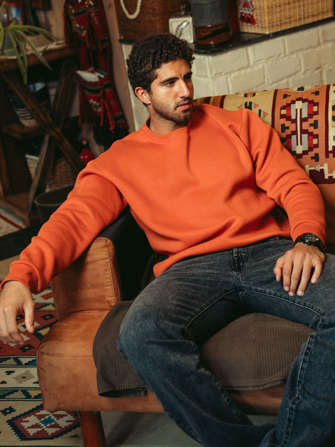 Zhivago Men Men Crew Necks Orange Oversized Crew Neck