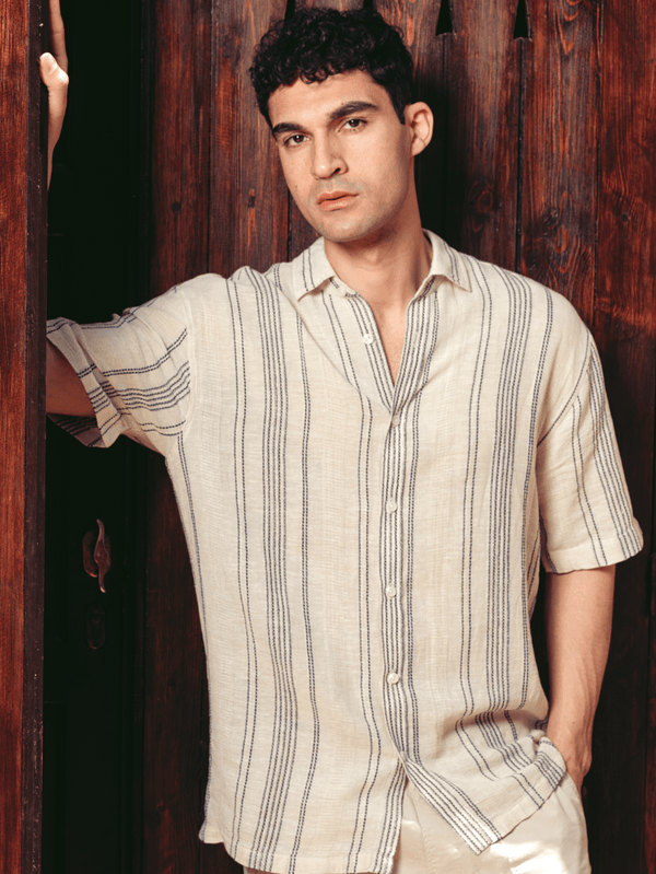 Zhivago Men Men Linen Shirt Beige Striped Linen Shirt