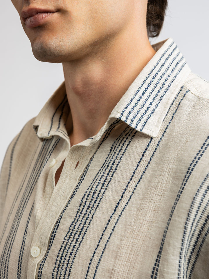 Zhivago Men Men Linen Shirt Beige Striped Linen Shirt