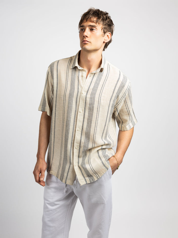 Zhivago Men Men Linen Shirt Beige Striped Linen Shirt