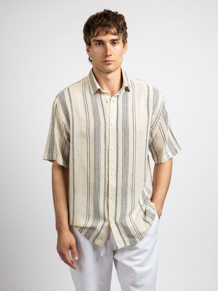 Zhivago Men Men Linen Shirt S Beige Striped Linen Shirt