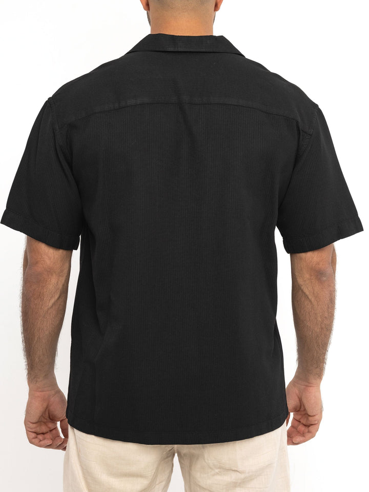 Zhivago Men Men Linen Shirt Black Buttoned Ribbed Shirt