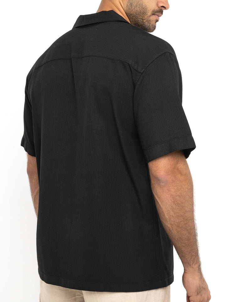 Zhivago Men Men Linen Shirt Black Buttoned Ribbed Shirt