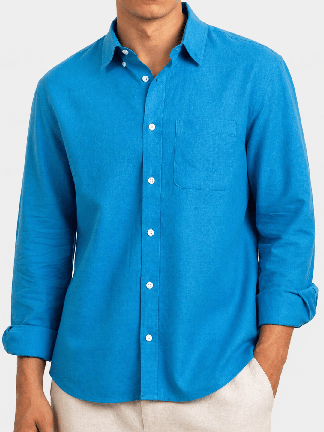Zhivago Men Men Linen Shirt Blue Relaxed Fit Linen Shirt