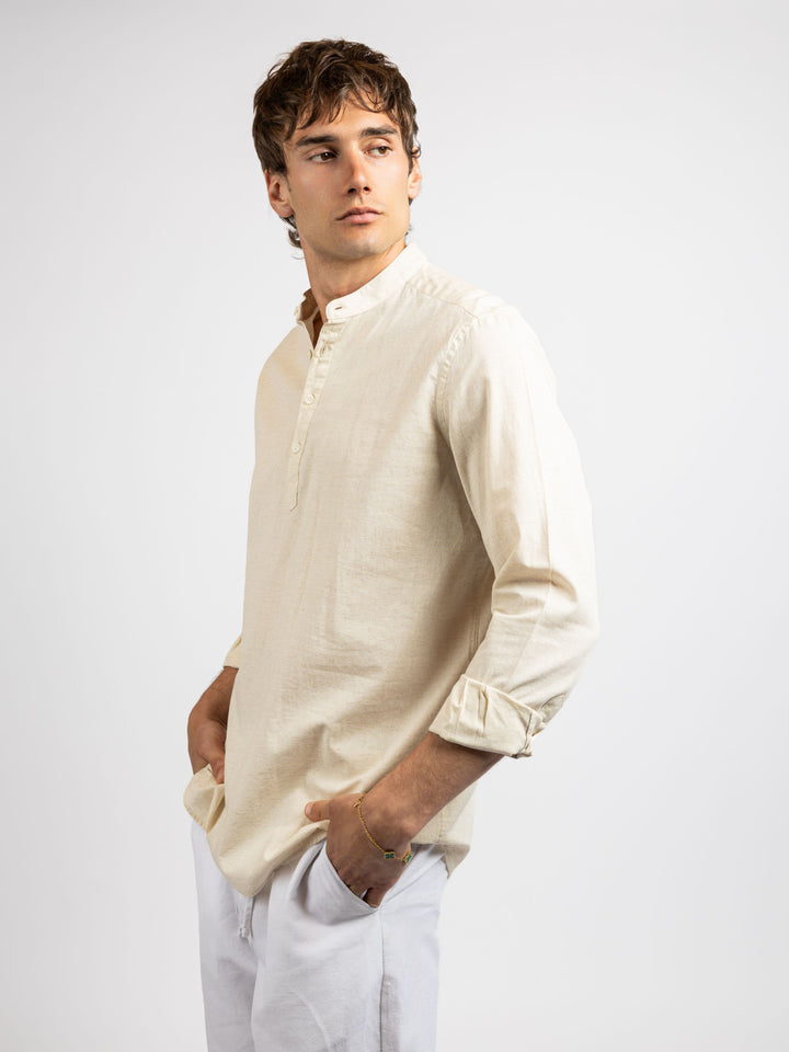 Zhivago Men Men Linen Shirt Half Buttoned Linen Shirt