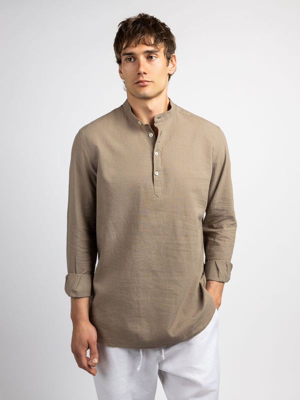 Zhivago Men Men Linen Shirt Brown / S Half Buttoned Linen Shirt