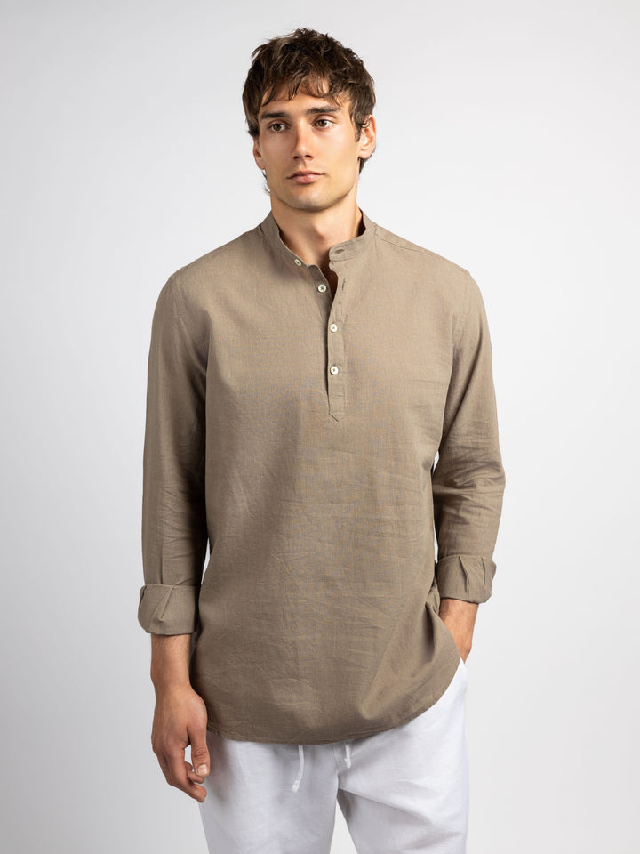 Zhivago Men Men Linen Shirt Brown / S Half Buttoned Linen Shirt