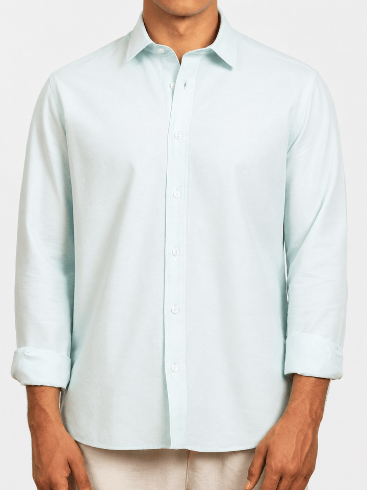 Zhivago Men Men Linen Shirt Ocean Blue Oxford Shirt