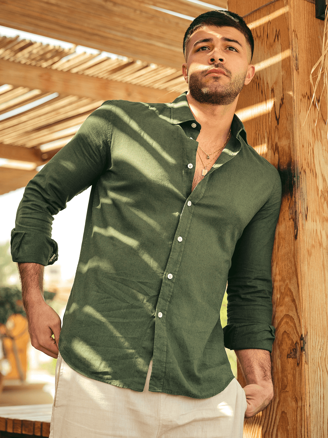 Olive Green Linen Shirt – Zhivago - Main Image