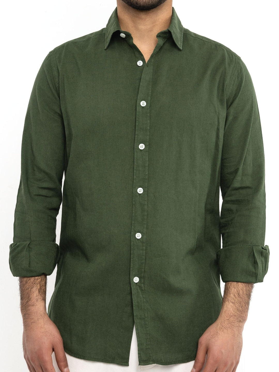 Zhivago Men Men Linen Shirt Olive Green Linen Shirt