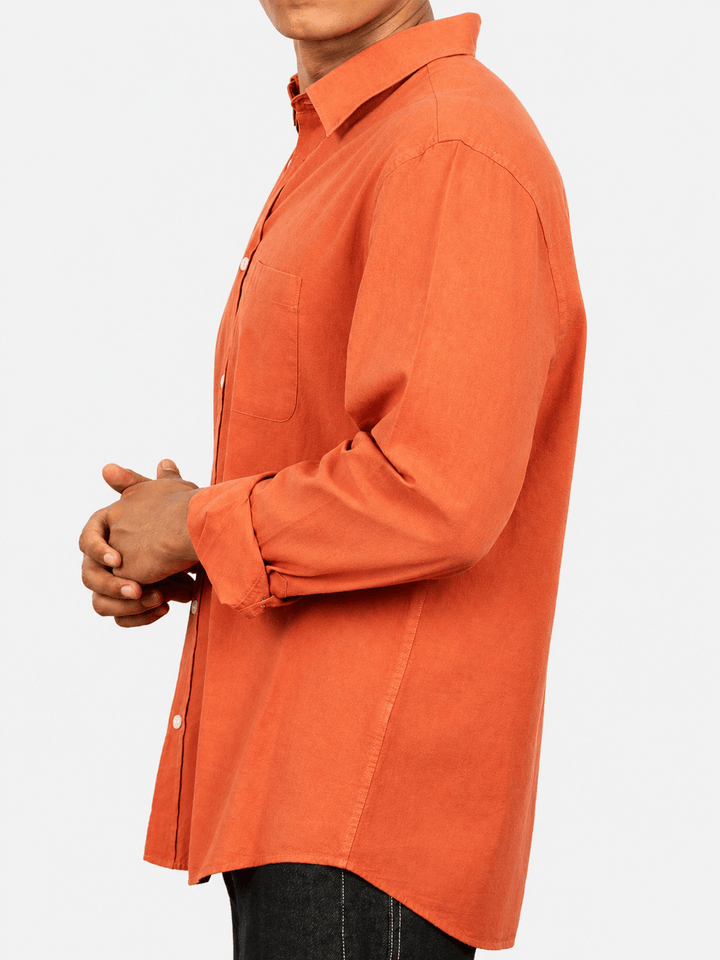Zhivago Men Men Linen Shirt Orange Relaxed Fit Linen Shirt