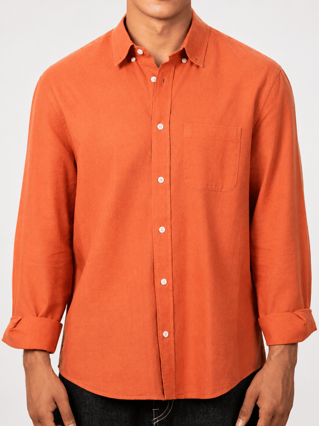Zhivago Men Men Linen Shirt Orange Relaxed Fit Linen Shirt