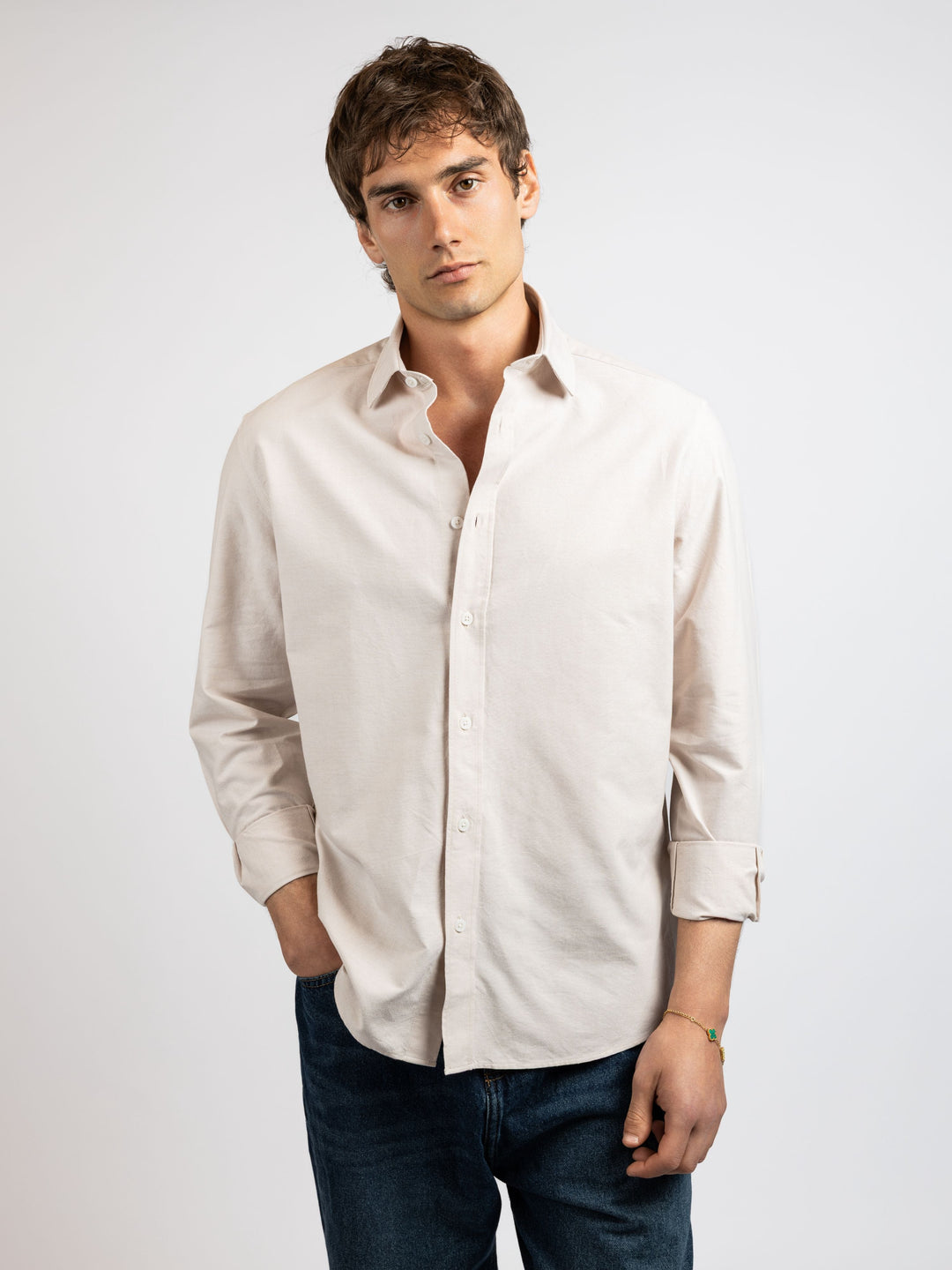 Zhivago Men Men Linen Shirt Beige / S Oxford Shirt