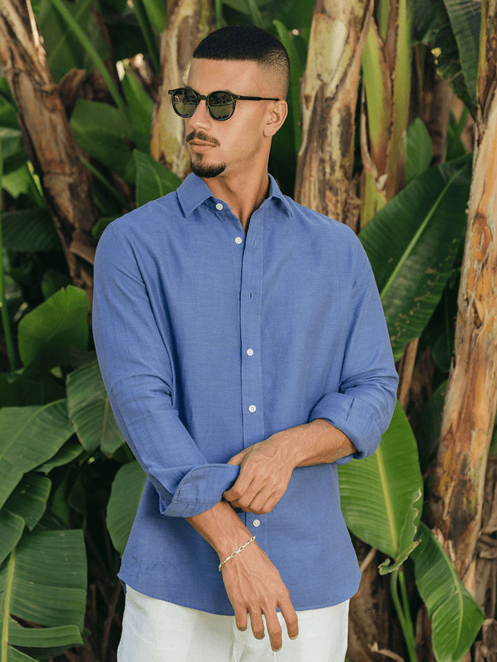 Zhivago Men Men Linen Shirt Purplish Blue Relaxed Fit Shirt