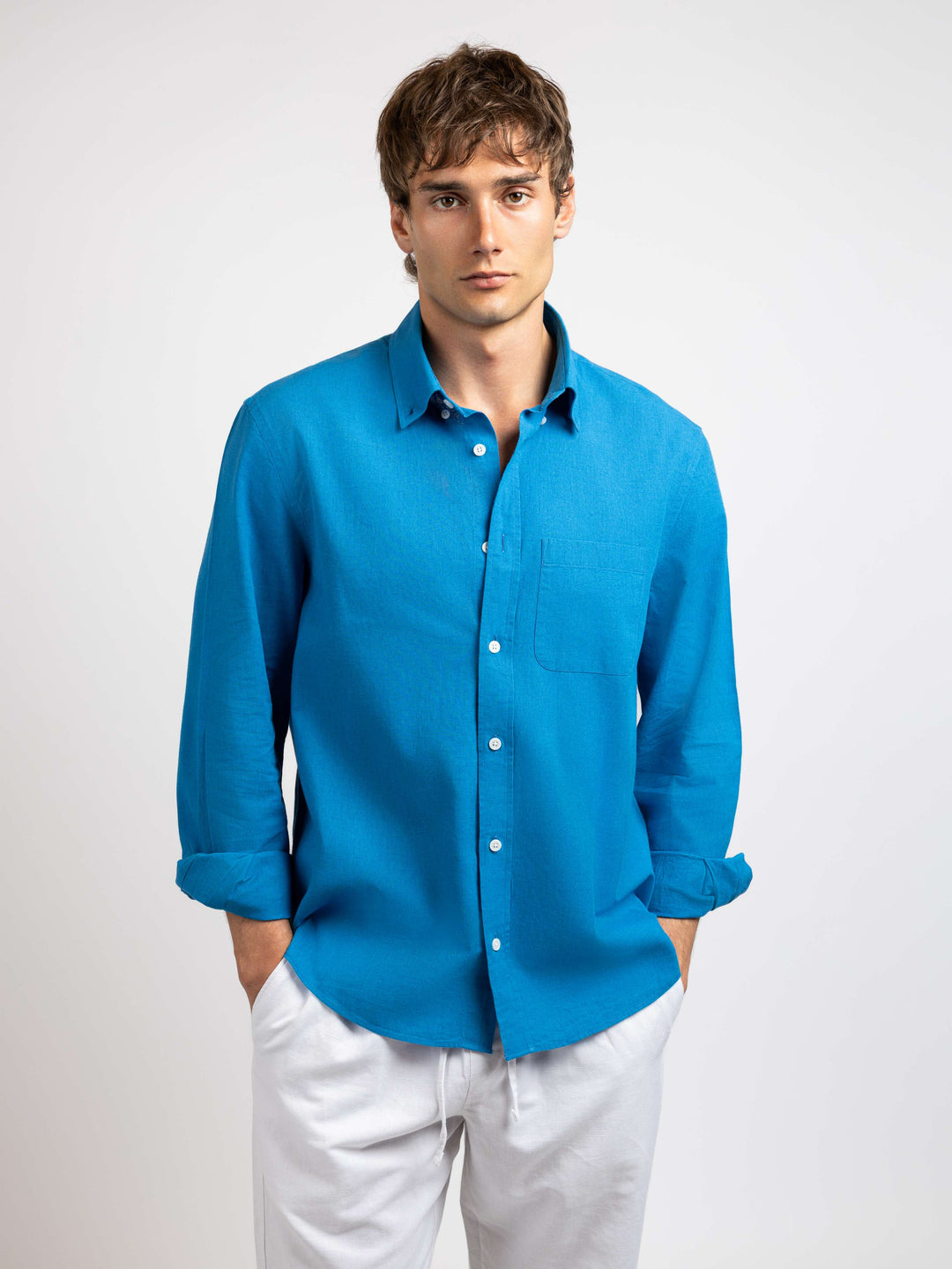 Zhivago Men Men Linen Shirt Blue / S Relaxed Fit Linen Shirt