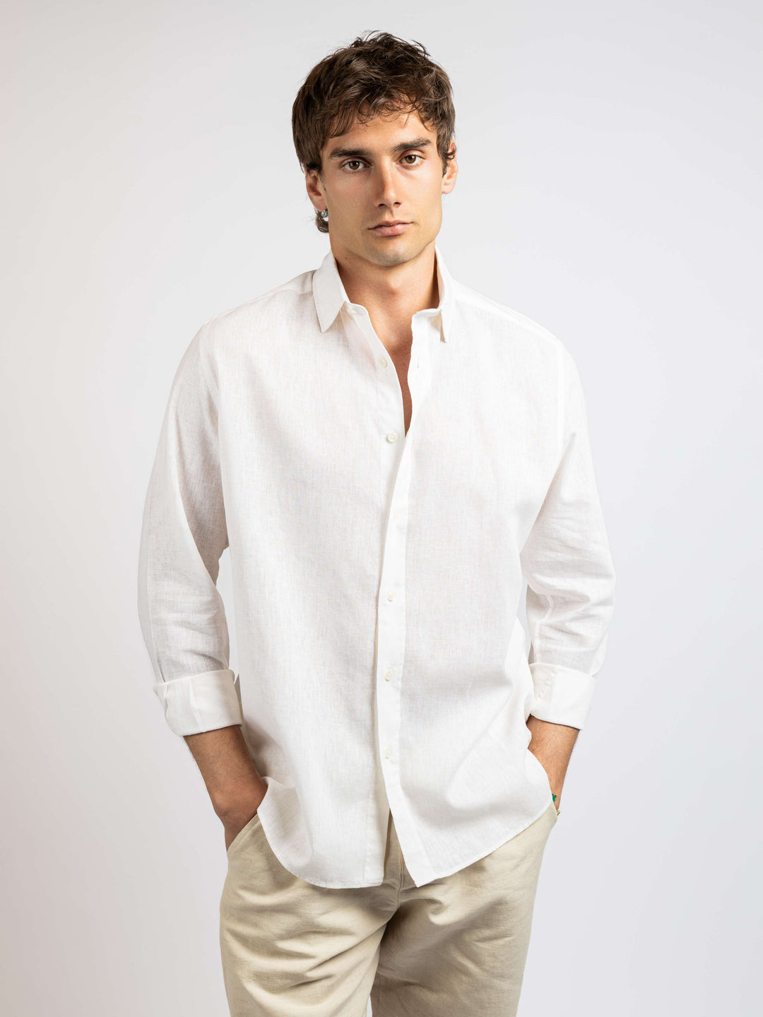 Zhivago Men Men Linen Shirt White / S Relaxed Fit Linen Shirt