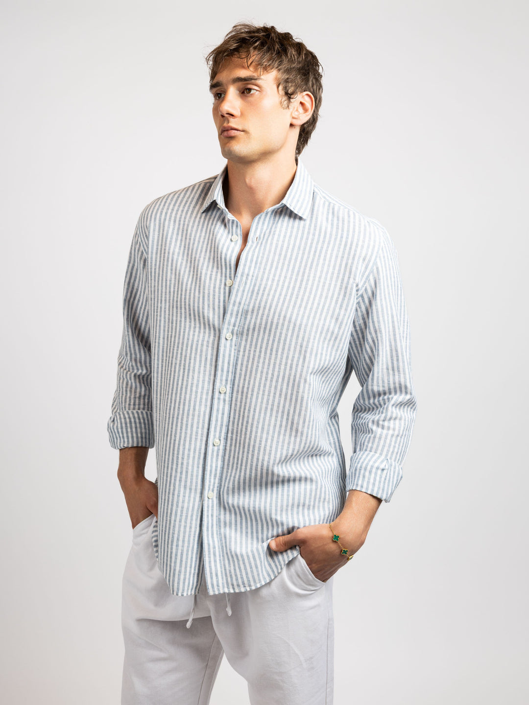 Zhivago Men Men Linen Shirt Striped Linen Shirt