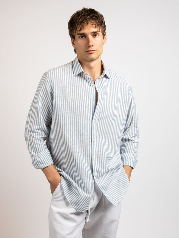 Zhivago Men Men Linen Shirt Blue / S Striped Linen Shirt