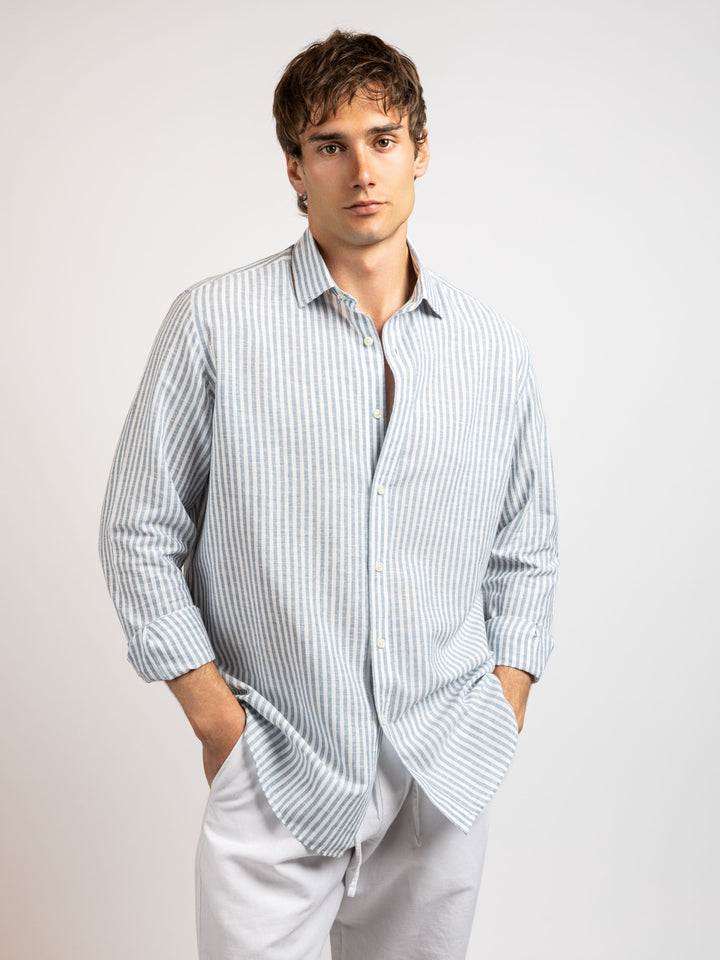 Zhivago Men Men Linen Shirt Blue / S Striped Linen Shirt