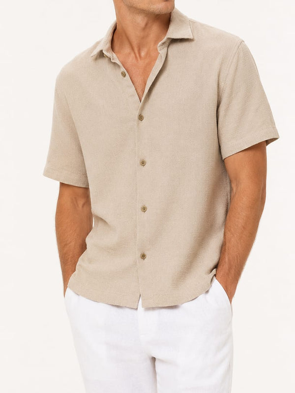Zhivago Men Men Linen Shirt Beige / S Textured Buttoned Knit Shirt