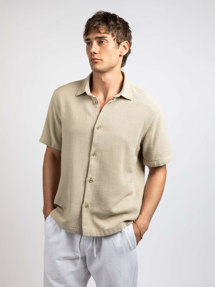 Zhivago Men Men Linen Shirt Beige / S Textured Buttoned Knit Shirt