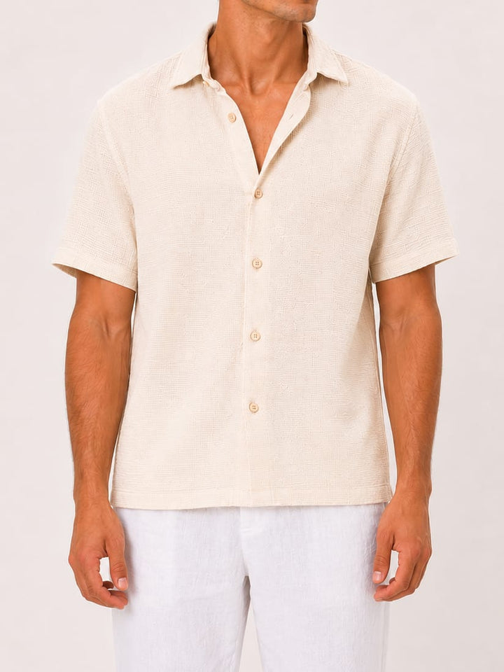 Zhivago Men Men Linen Shirt Off-White / S Textured Buttoned Knit Shirt
