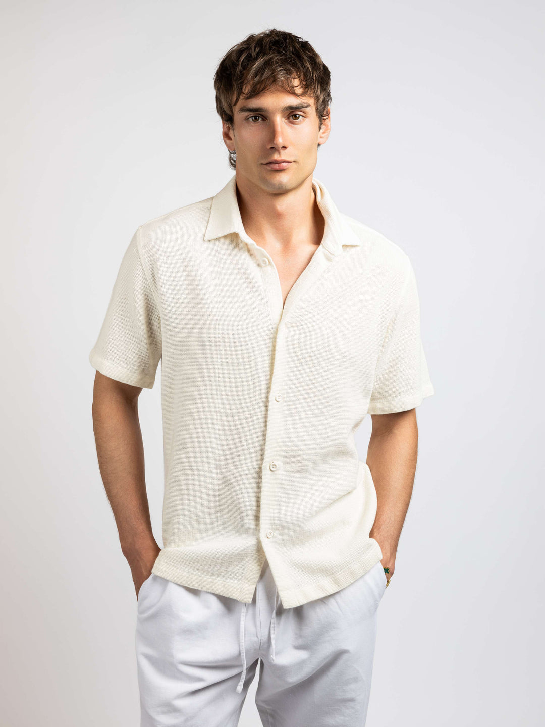 Zhivago Men Men Linen Shirt Off-White / S Textured Buttoned Knit Shirt
