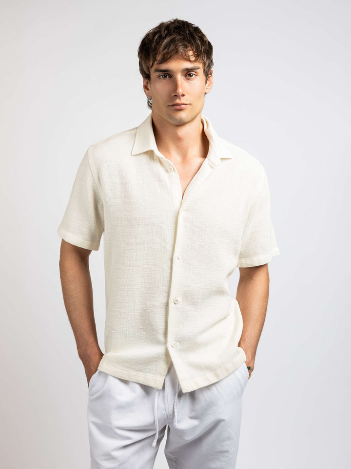 Zhivago Men Men Linen Shirt Off-White / S Textured Buttoned Knit Shirt