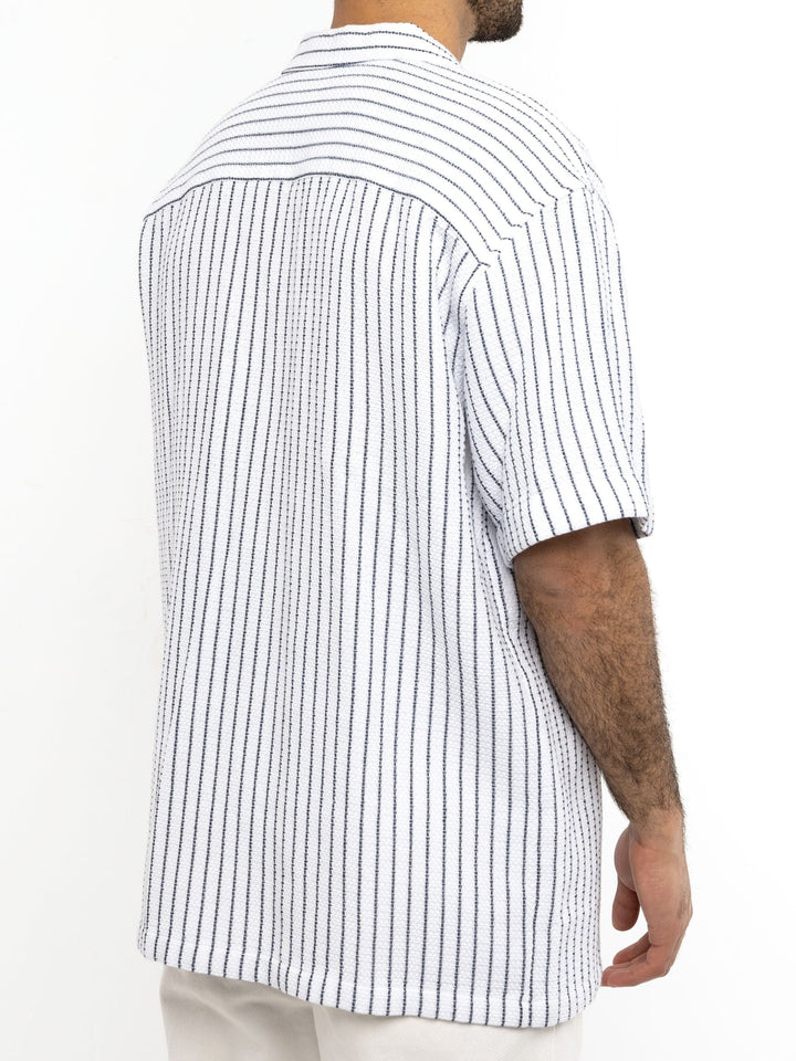 Zhivago Men Men Linen Shirt White Buttoned Narrow Striped Shirt