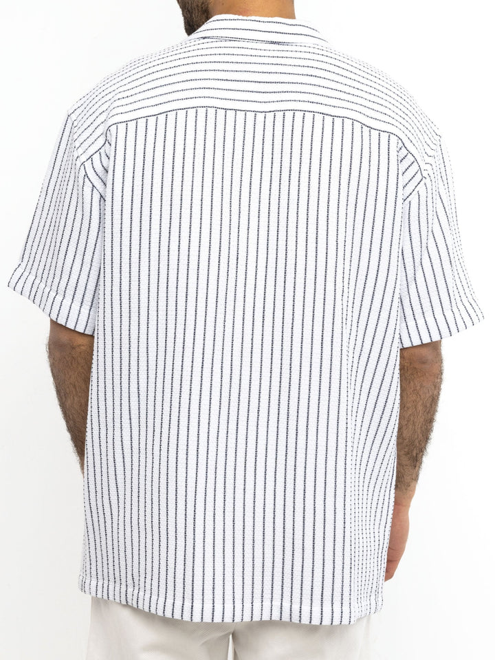 Zhivago Men Men Linen Shirt White Buttoned Narrow Striped Shirt