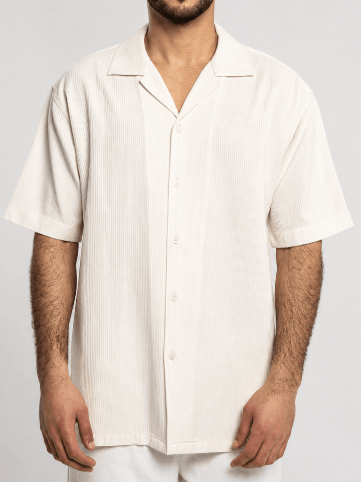 Zhivago Men Men Linen Shirt White Buttoned Ribbed Shirt