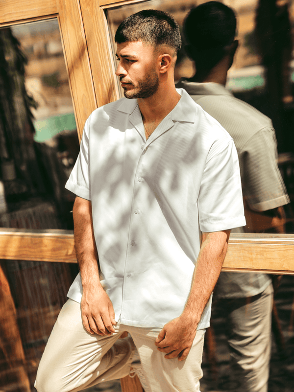 Zhivago Men Men Linen Shirt White Buttoned Ribbed Shirt