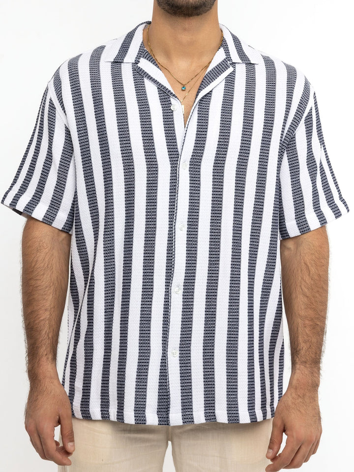 Zhivago Men Men Linen Shirt White Buttoned Wide Striped Shirt