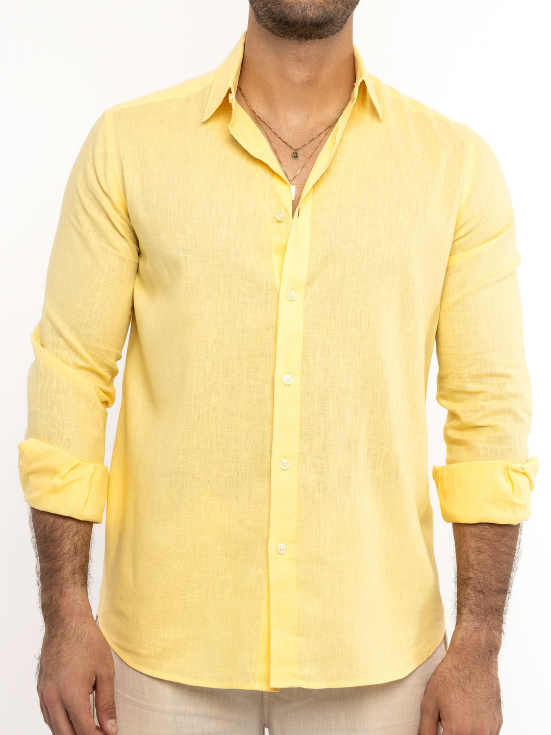Zhivago Men Men Linen Shirt Yellow Linen Shirt