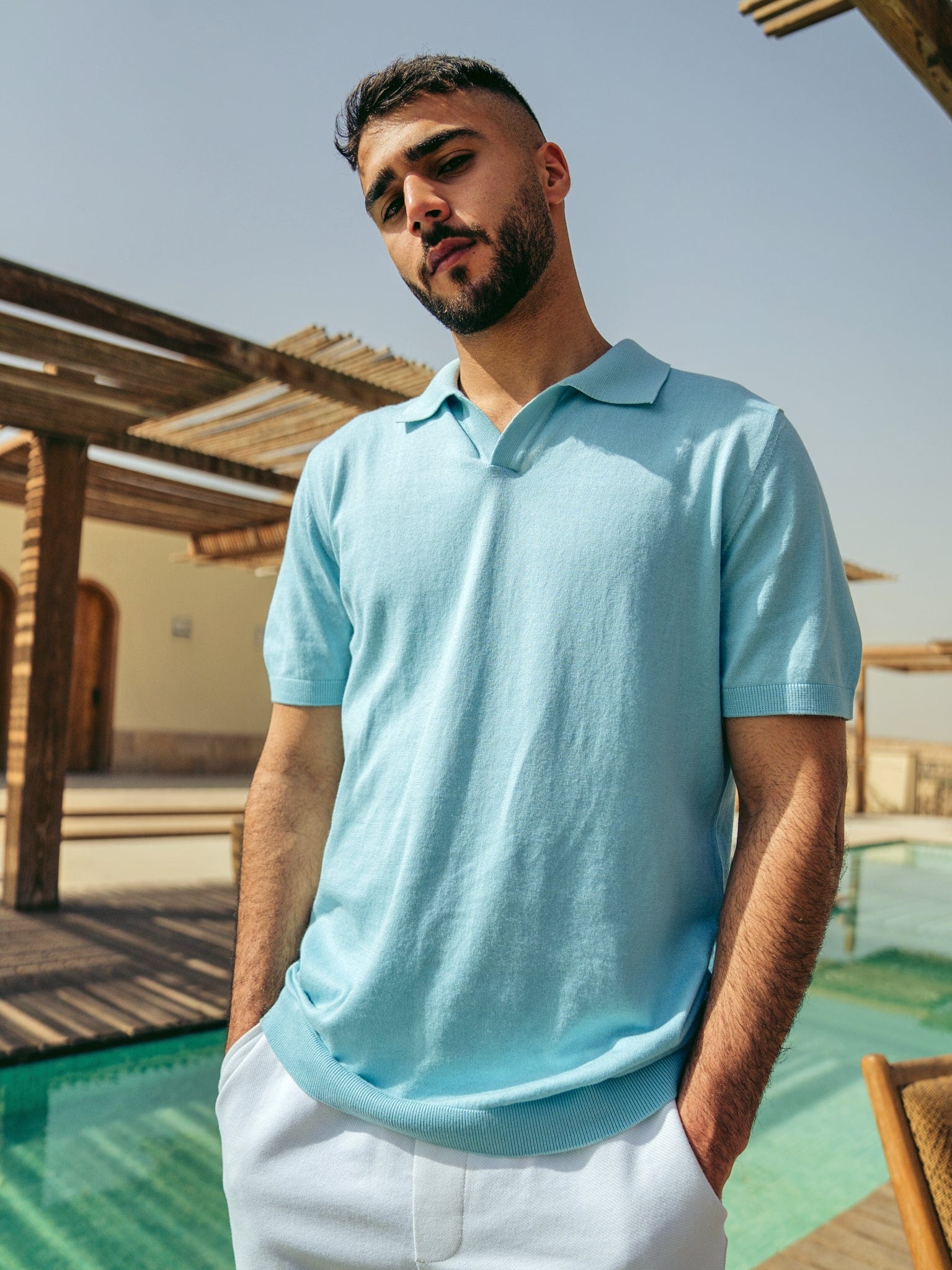 Baby Blue Knit Polo Shirt