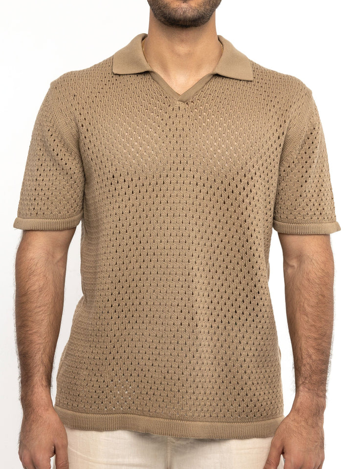 Zhivago Men Men Polo Shirt Beige Crochet Polo Shirt