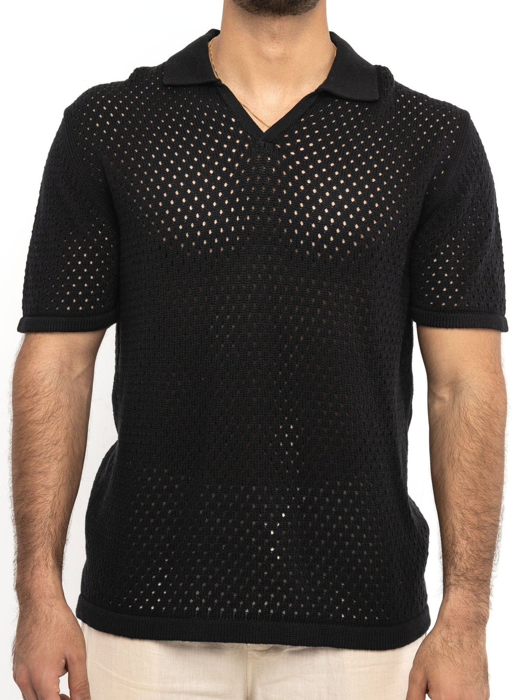 Zhivago Men Men Polo Shirt Black Crochet Polo Shirt