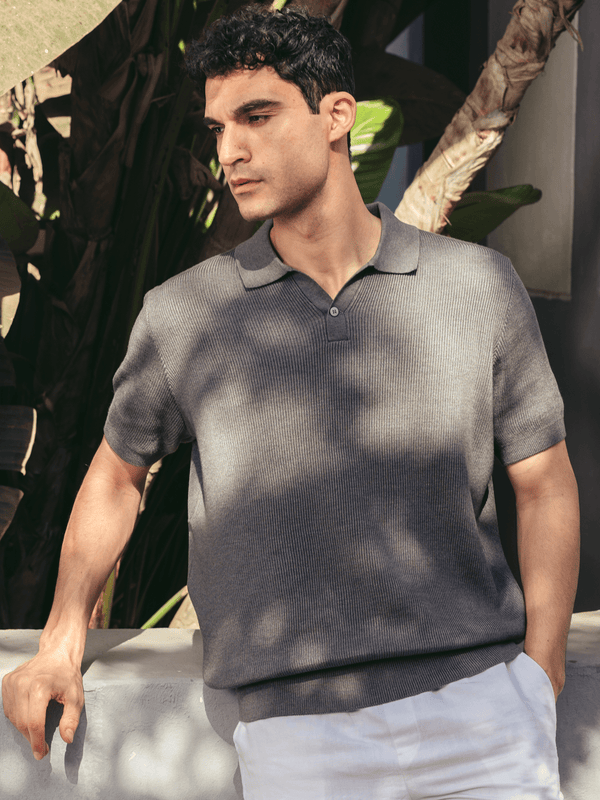 Zhivago Men Men Polo Shirt Grey Ribbed Polo Shirt