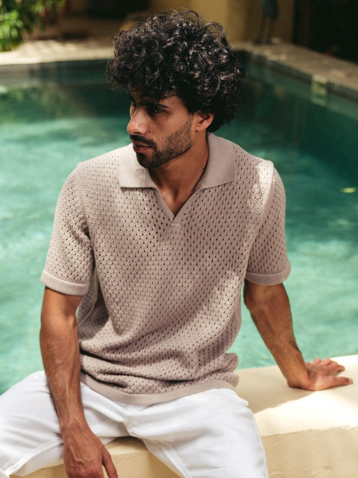 Zhivago Men Men Polo Shirt Light Beige Crochet Polo Shirt