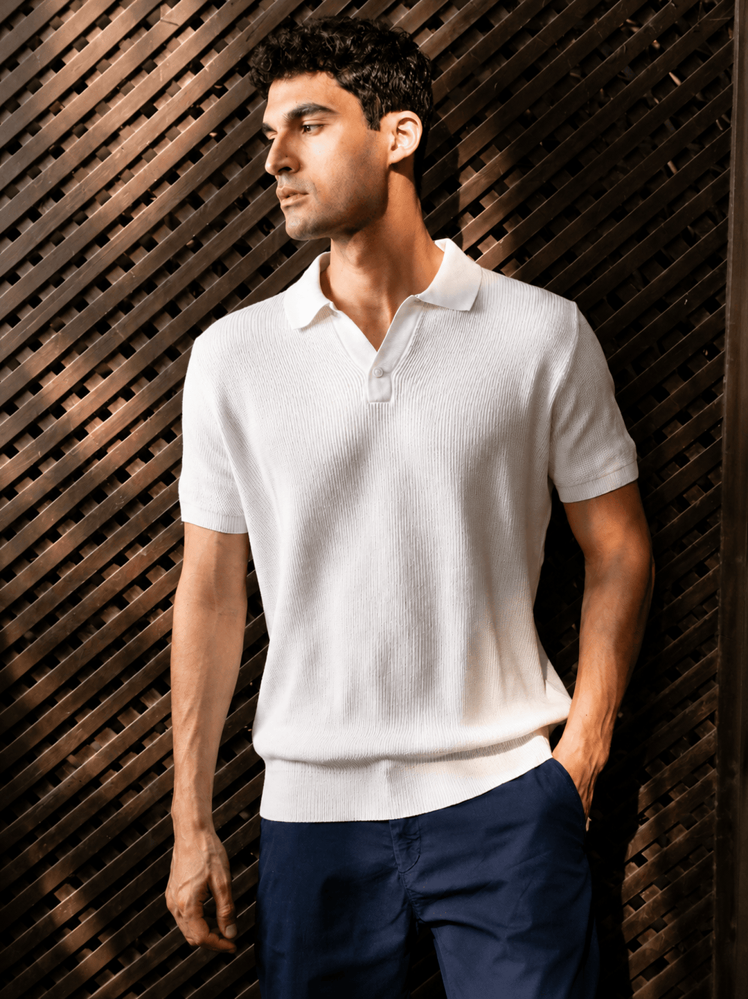 Zhivago Men Men Polo Shirt Off-White Ribbed Polo Shirt