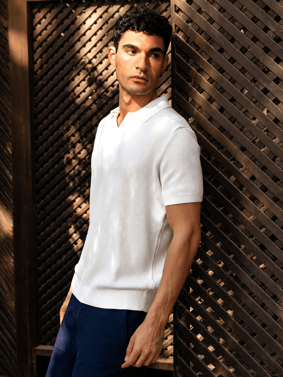 Zhivago Men Men Polo Shirt S Off-White Ribbed Polo Shirt