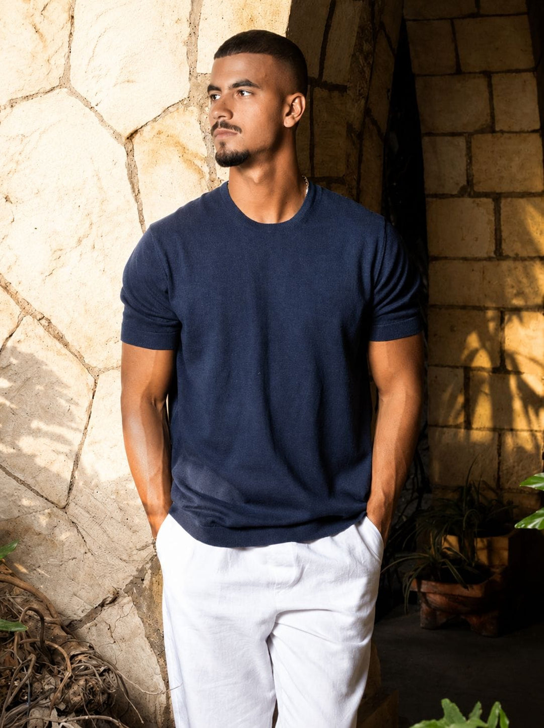 Zhivago Men Men Polo Shirt Navy / S Round Neck Knit T-Shirt
